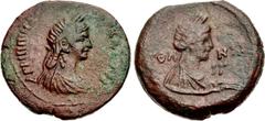 The Staffieri Collection EGYPT, Alexandria. Agrippina Junior. Augusta, AD 50-59. Æ Diobol (26mm, 10.42 g, 12h). Dated RY 13 of Claudius (AD 52/53). AΓPIΠΠINA [CЄBAC]TH, draped bust of Agrippina Junior