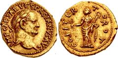 The Staffieri Collection Vespasian. AD 69-79. AV Aureus (19mm, 7.86 g, 5h). Alexandria(?) mint. Struck AD 70. IMP CAESAR VESPASIANVS AVG, laureate head right / COS ITER TOROT (sic), Pax standing facin
