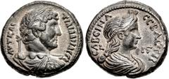 The Staffieri Collection EGYPT, Alexandria. Hadrian, with Sabina. AD 117-138. BI Tetradrachm (24mm, 13.23 g, 12h). Dated RY 16 (AD 131/132). AVT KAI TPAI A∆PIA CЄB, laureate, draped, and cuirassed bus