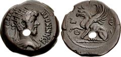The Staffieri Collection EGYPT, Alexandria. Marcus Aurelius. AD 161-180. Æ Hemidrachm(?) (27mm, 14.37 g, 12h). Dated RY 5 (AD 164/165). [Μ AV]ΡΗΛΙΟC ΑΝΤΩΝΙΝΟC CЄ, radiate and draped bust right / Griff
