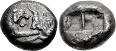 Greek KINGS of LYDIA. Kroisos. Circa 564/53-550/39 BC. AR Stater (18mm, 10.31 g). Sardes mint. Confronted foreparts of lion and bull / Two incuse squares. Berk 19; Traité I 407–8; SNG von Aulock 2873–