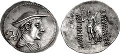 Oriental Greek BAKTRIA, Greco-Baktrian Kingdom. Antimachos I Theos. Circa 180-170 BC. AR Tetradrachm (36mm, 16.74 g, 12h). Diademed and draped bust right, wearing kausia / BAΣIΛEΩΣ ΘEOY ΑNTIMAXOY, Pos