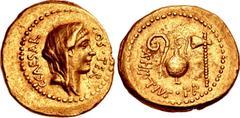 Roman Republican The Caesarians. Julius Caesar. Early 46 BC. AV Aureus (19mm, 7.94 g, 4h). Rome mint; A. Hirtius, praetor. Veiled female head (Vesta or Pietas?) right; C • CAESAR COS • TER around / Em