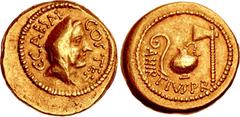Roman Republican The Caesarians. Julius Caesar. Early 46 BC. AV Aureus (20mm, 8.03 g, 9h). Rome mint; A. Hirtius, praetor. Veiled female head (Vesta or Pietas?) right; C • CAESAR COS • TER around / Em