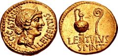 Roman Republican The Republicans. C. Cassius Longinus. Spring 42 BC. AV Aureus (18mm, 8.02 g, 7h). Military mint, probably at Smyrna; P. Lentulus Spinther, legate. Diademed head of Libertas right; C •