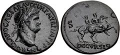 Roman Imperial Nero. AD 54-68. Æ Sestertius (34.5mm, 20.02 g, 6h). Lugdunum (Lyon) mint. Struck circa AD 65. NERO CLAVD CAESAR AVG GER P M TR P IMP P P, laureate head right, globe at point of neck / D
