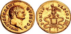 Roman Imperial Titus. As Caesar, AD 69-79. AV Aureus (19mm, 7.20 g, 6h). Rome mint. Struck under Vespasian, AD 75. T CAESAR IMP VESPASIAN, laureate head right / PONTIF TR P COS IIII, Victory, draped, 