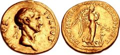 Roman Imperial Trajan. AD 98-117. AV Aureus (18.5mm, 7.08 g, 6h). Restitution issue of Julius Caesar. Rome mint. Struck circa AD 107 or AD 112/113. DIVVS IVLIVS, laureate head Julius Caesar right / IM