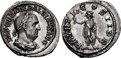 Roman Imperial Balbinus. AD 238. AR Denarius (19.5mm, 2.78 g, 6h). Rome mint. 1st emission. IMP C D CAEL BALBINVS AVG, laureate, draped, and cuirassed bust right / P M TR P COS II P P, Balbinus standi