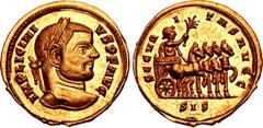 Roman Imperial Licinius I. AD 308-324. AV Aureus (20mm, 5.78 g, 12h). Siscia mint. Struck AD 312-313. IMP LICINI VS P F AVG, laureate head right / SECVR I TAS AVGG, Licinius, laureate and draped, stan