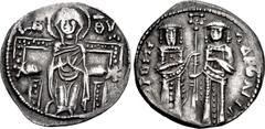Byzantine Andronicus II Palaeologus, with Andronicus III. 1282-1328. AR Basilikon (19mm, 2.11 g, 6h). Constantinople mint. Struck circa June-October 1321. The Virgin Mary enthroned facing; MP-ΘV acros