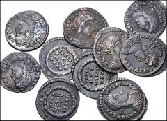 Large Lots ROMAN. Imperial. Lot of ten (10) Constantius II. AD 337-361. AR Siliqua. Lugdunum (Lyon) mint. All coins:Bust right // VOT/ XXX/ MVLTIS/ XXXX within wreath. Mostly VF, some better. Deeply t