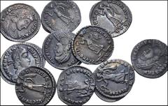 Large Lots ROMAN. Imperial. Lot of ten (10) Constantius II. AD 337-361. AR Siliqua. Lugdunum (Lyon) mint. All coins:Bust right // Winged Victory left with wreath. Mostly VF, some better. Deeply toned 