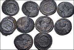 Large Lots ROMAN. Imperial. Lot of ten (10) Julian II. AD 360-363. AR Siliqua. Lugdunum (Lyon) mint. All coins:Bust right // VOT/ X/ MVLT/ XX within wreath. Mostly VF, some better. Deeply toned and as
