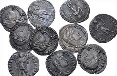 Large Lots ROMAN. Imperial. Lot of ten (10) Valentinian I. AD 364-375. AR Siliqua. Lugdunum (Lyon) mint. All coins:Bust right // Emperor standing left holding labarum inscribed with Chi-Rho. Mostly VF