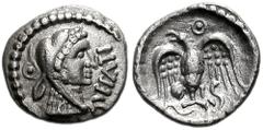 CELTIC BRITAIN. Catuvellauni. Epaticcus. Circa 25-35 AD. AR Unit (12mm, 1.03 g, 3h). EPATI, head of Hercules right, wearing lion's skin headdress / Eagle standing facing, slightly right, head left, wi