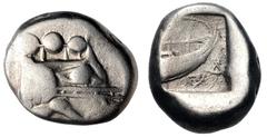 Greek LYCIA, Phaselis. Circa 500-440 BC. AR Third Stater (14mm, 3.44 g, 9h). Prow of galley right / Stern of galley right within incuse square. Heipp-Tamer Series 4, Emission 2, 67 (V43/R58); SNG von 