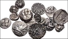 Large Lots GREEK. Miscellaneous. Lot of fourteen (14) AR Fractions & One (1) Indo-Greek AR Drachm. Includes: A mix of city-states, hemidrachms or smaller silver fractions (14 coins) // BAKTRIA, Indo-G