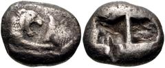 Greek KINGS of LYDIA. Kroisos. Circa 564/53-550/39 BC. AR Stater (19mm, 10.38 g). Sardes mint. Confronted foreparts of lion and bull / Two incuse squares. Berk 19; SNG Ashmolean 760. Good Fine, toned,