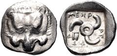 Greek DYNASTS of LYCIA. Mithrapata. Circa 390-370 BC. AR Sixth Stater (12.5mm, 1.39 g). Uncertain mint. Lion scalp facing / Triskeles; astragalos in one section; all within incuse square. Müseler VII 