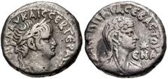 Roman Provincial EGYPT, Alexandria. Nero, with Poppaea. AD 54-68. BI Tetradrachm (23mm, 12.61 g, 12h). Dated RY 9 (AD 62/63). Laureate head of Nero right / Draped bust of Poppaea Sabina right; before,