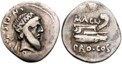 CN. POMPEY MAGNUS (Pompey the Great). 49-48 BC. AR Denarius (19mm, 3.64 g). Struck in Greece. Diademed head of Numa Pompilius right; NVMA on diadem / Prow right. Crawford 446/1; CRI 7; Sydenham 1032; 