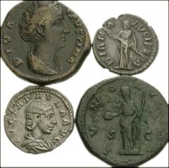 [Roman Imperial] MIXED LOT. Lot of four AR and Æ. Lot includes the following: DIVA FAUSTINA, SR. Æ As. RIC III 1155 // LUCILLA. AR Denarius. RIC III 762 // CRISPINA. Æ As. RIC III 680 // JULIA PAULA. 