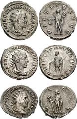 [Roman Imperial] MIXED LOT. Lot of three AR Antoniniani. Lot includes: TRAJAN DECIUS. 249-251 AD. Radiate, draped and cuirassed bust right / Dacia standing left, holding staff with ass's head. RIC IV 