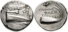 LYCIA, Phaselis. Circa 250-220 BC. AR Stater (20mm, 10.25 g). Eukleas, magistrate. Prow of galley right decorated with thunderbolt; below, shrimp right / Stern of galley right; eagle and EΥKΛEAΣ above