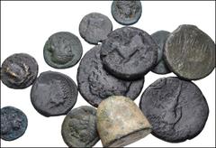 GREEK. Magna Graecia & Sicily. Lot of thirteen (13) miscellaneous bronzes. Includes: AKRAGAS. Æ Hexas. CNS 7 mv1; Westermark pl. I, 3 // AKRAGAS. Phintias. Æ 15mm. CNS 119; ANS 1125-6 // ALAISA. Æ 22m