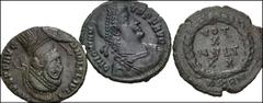 ROMAN. Imperial. Lot of three (3) bronze coins of Julian II and Jovian. Includes: Julian II (2) // Jovian (1). Good VF to EF, green-brown patinas, some smoothing. LOT SOLD AS IS, NO RETURNS. Three (3)