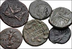 MIXED. Greek–Roman Provincial. Lot of six (6) mostly Macedonian bronze coins. Includes the following: GREEK. 1) Macedon, Time of Philip V–Perseus. Æ. 19mm. Apollo/Tripod // 2) Macedon, Amphipolis. Æ 2
