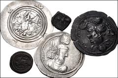 MIXED. Oriental Greek and Central Asian. Lot of five (5) AR and Æ denominations. Includes: Parthia Æ, three Sasanian AR drachms and one Æ. Lot includes general attributions. Coins Near VF to Good VF, 