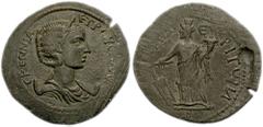 CILICIA, Celenderis. Herennia Etruscilla. Augusta 249-251 AD. Æ 27mm (7.36 g, 6h). Diademed and draped bust right on crescent / Tyche standing facing, head left, holding rudder and cornucopiae. SNG Le