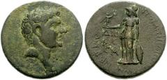 CILICIA, Soli-Pompeiopolis. After 66 BC. Æ 24mm (10.44 g, 12h). Bare head of Pompey right; star to right / Athena, helmeted, standing left, holding Nike and sceptre, shield on ground at right. SNG Lev