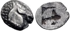 Greek WESTERN ASIA MINOR, Uncertain. Late 6th-early 5th centuries BC. AR Tetartemorion (6.5mm, 0.19 g). Head of horse right / Rough incuse square. CNG E-345, lot 321; otherwise unpublished in the stan