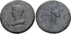 Roman Imperial Britannicus. AD 41-55. Æ Sestertius (36mm, 27.00 g, 6h). Uncertain Balkan/Thracian mint. Struck under Claudius, circa AD 50-54. Bareheaded and draped bust left / Mars, barefoot, but wea