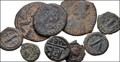 Large Lots BYZANTINE. Early Empire. Lot of nine (9) Æ denominations. Includes: Mostly issues of Justinian I from follis to pentanummium (6 coins total). Lot also includes two Alexandria mint issues of