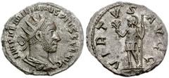 AEMILIAN. 253 AD. AR Antoninianus (21mm, 3.17 g). Rome mint. Radiate, draped and cuirassed bust right / Virtus standing left, holding branch and spear. RIC IV -; RSC -. VF, toned with a few scratches 