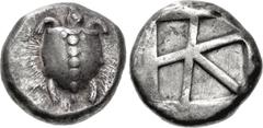 Greek ISLANDS off ATTICA, Aegina. Circa 480-457 BC. AR Stater (20mm, 12.00 g, 4h). Sea turtle, head in profile, shell with line of pellets down center / Large square incuse with skew pattern. Milbank 