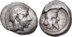 Greek DYNASTS of LYCIA. Kherei. Circa 410-390 BC. AR Stater (20mm, 8.50 g, 8h). Pinara mint. Helmeted head of Athena right / Head of Kherei right, wearing Persian tiara; retrograde legend; within incu
