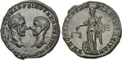 Roman Provincial MOESIA INFERIOR, Marcianopolis. Macrinus, with Diadumenian as Caesar. AD 217-218. Æ Pentassarion (26mm, 10.70 g, 7h). Pontianus, consular legate. AVT K OΠEΛ CEVH MAKPEINOC K M OΠE ANT