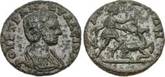Roman Provincial LYDIA, Daldis. Tranquillina. Augusta, AD 241-244. Æ (22mm, 4.50 g, 6h). ΦOVP TPAN KVΛΛЄINA, laureate and draped bust right / Δ AΛ[Δ]IANΩN, Artemis kneeling on stag recumbent right, ho