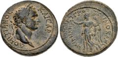 Roman Provincial LYDIA, Cilbia-Nicaea. Domitian. AD 81-96. Æ (25mm, 10.86 g, 12h). Teimokles, grammateus. Laureate head right / Nike advancing left, holding wreath and palm frond. RPC 1056; BMC 6. VF,