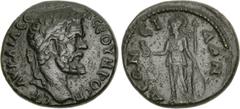 Roman Provincial LYDIA, Silandus. Septimius Severus. AD 193-211. Æ (24mm, 7.20 g, 6h). Laureate head right / Athena standing left, holding owl, spear, and shield set on ground. LS –; SNG München –; SN