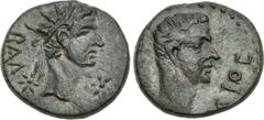 Roman Provincial LYCIA, Balbura. Gaius (Caligula), with Divus Augustus. AD 37-41. Æ (22mm, 5.12 g, 12h). Bare head of Gaius (Caligula) right / Radiate head of Divus Augustus right; six-rayed star to l