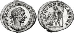 Roman Imperial Macrinus. AD 217-218. AR Denarius (20mm, 3.36 g, 6h). Rome mint. 1st emission, AD 217. Laureate and cuirassed bust right, wearing short beard / Jupiter standing left, holding thunderbol