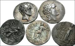 SELEUKID KINGS of SYRIA. Lot of five AR Tetradrachms. Lot includes: Antiochos IV (Posthumous). Houghton 209 (this coin) // Demetrios II, 2nd Reign. Houghton 531 (this coin) // Seleukos IV. Houghton 97