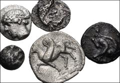 Large Lots GREEK. Miscellaneous. Lot of twelve (12) AR fractions. Includes: SICILY, Leontini. Circa 476-466 BC. AR Litra. HGC 2, 687 // ISLANDS off THRACE, Thasos. Circa 500-480 BC. AR Sixteenth State
