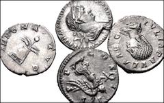 Large Lots ROMAN. Imperial. Lot of four (4) AR denarii. Includes: Trajan // Antoninus Pius // Septimius Severus // Julia Paula. Average VF, some porosity. LOT SOLD AS IS, NO RETURNS. Four (4) coins in